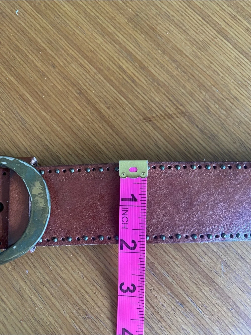 Vintage Fossil Brown Leather Belt Distressed Brass Buckle XL